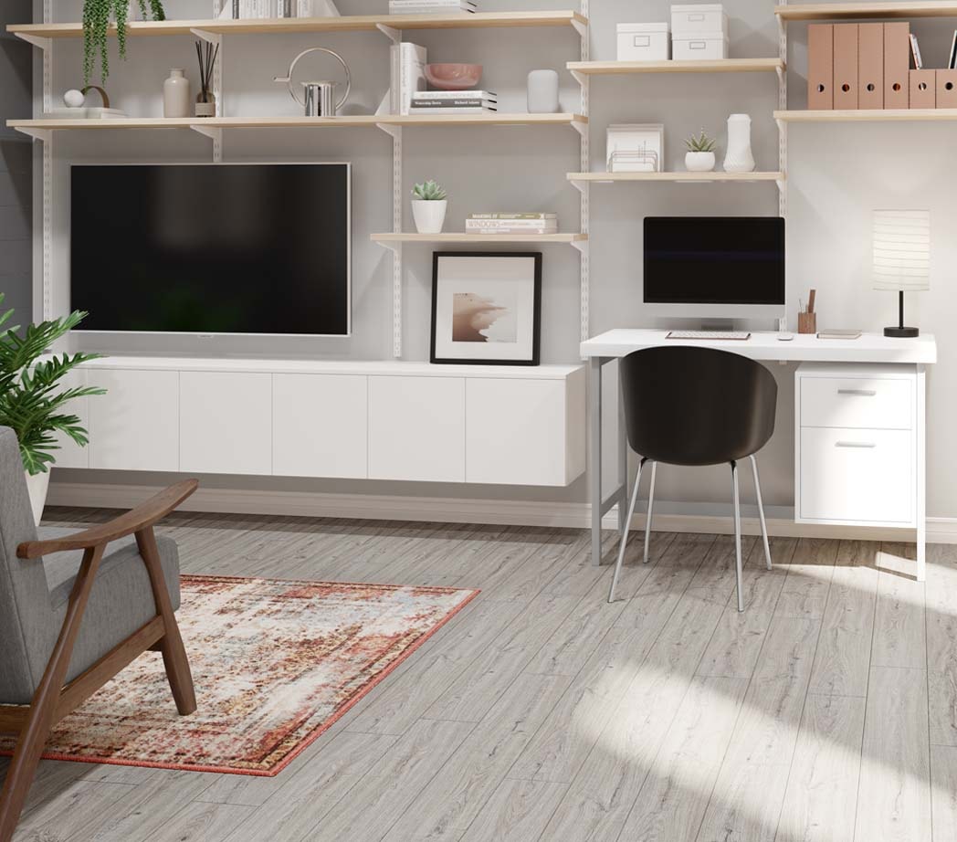 Living room with light grey flooring
