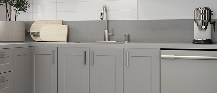 Grey industrial kitchen cabinets