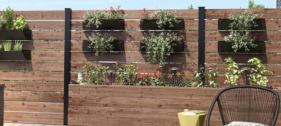Wall garden with treated-wood integrated planters