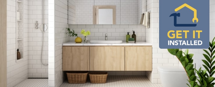 Installation services for vanities, plumbing projects, bathroom floor tiles and electrical work