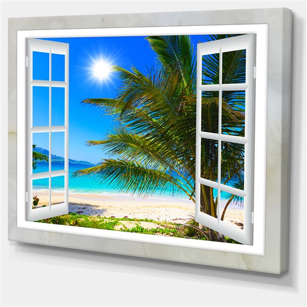 Images sur toile sur cadre 120 x 80 cm fenetre plage art pret a accrocher 5006 